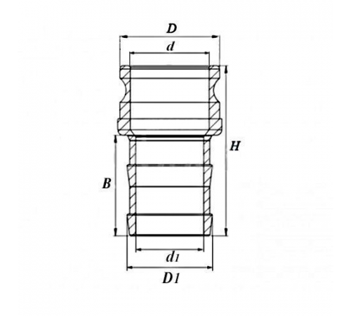 Камлок нержавеющий тип E, ниппель с хвостовиком 2 1/2", AISI304, TL250ESS TITAN LOCK