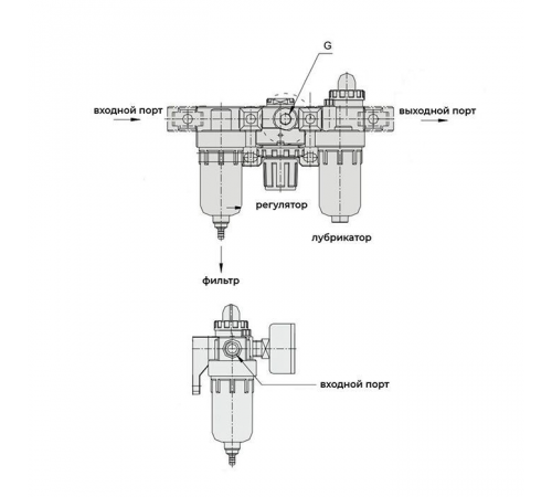 Блок подготовки воздуха AC 3000-02, 1/4" 2000 л/мин, TLP-AC3000-02 TITAN LOCK